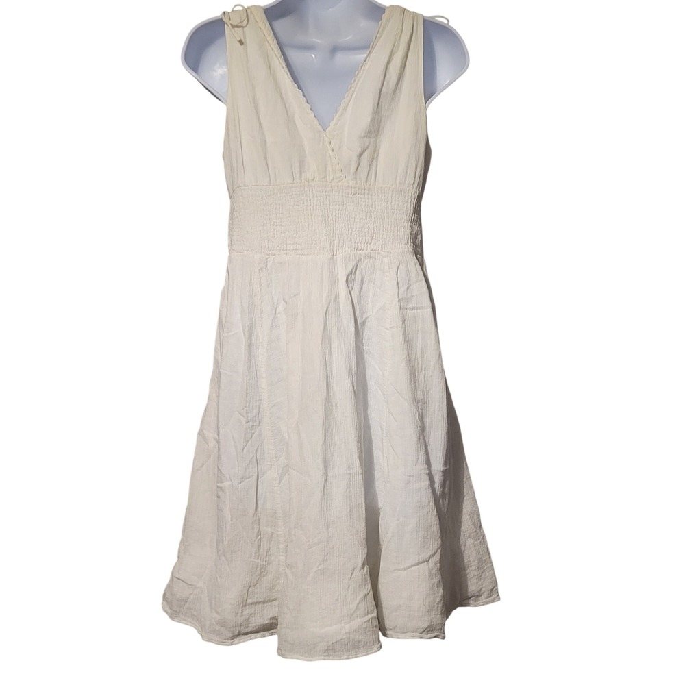 Maeve White Smocked Gauzy Empire Waist Tie Strap Sundress Midi Sz Sm - Picture 3 of 9